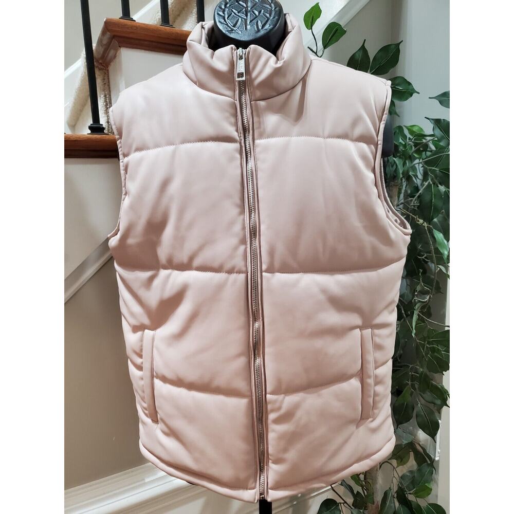 Boohoo Man Mens Beige Sleeveless Pockets Full Zipper Casual Vest Size Large